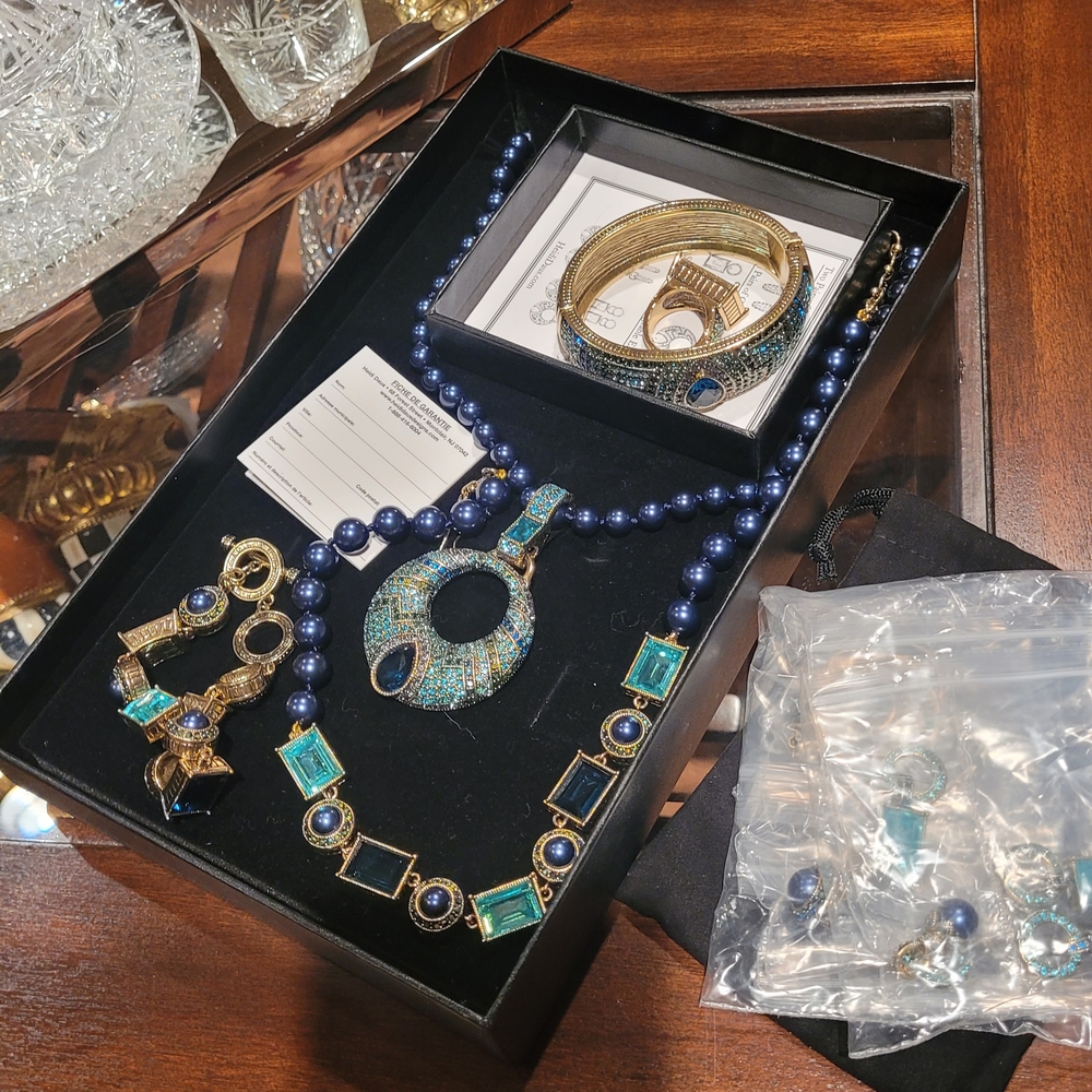Blue and Gold Necklace with Turquoise Stones